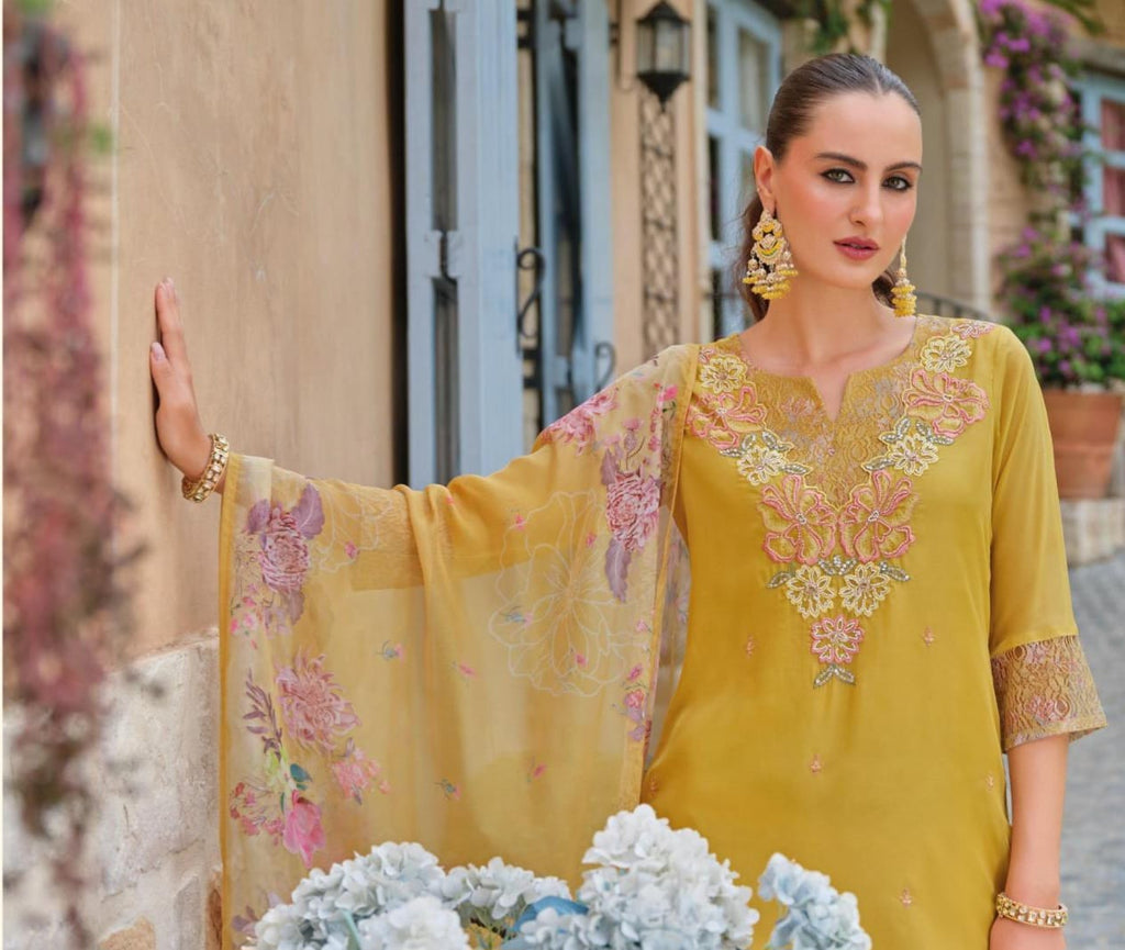 Vestido 3 Piezas. De Gala. Seda Premium. Amarillo Talla 30 Y 32.