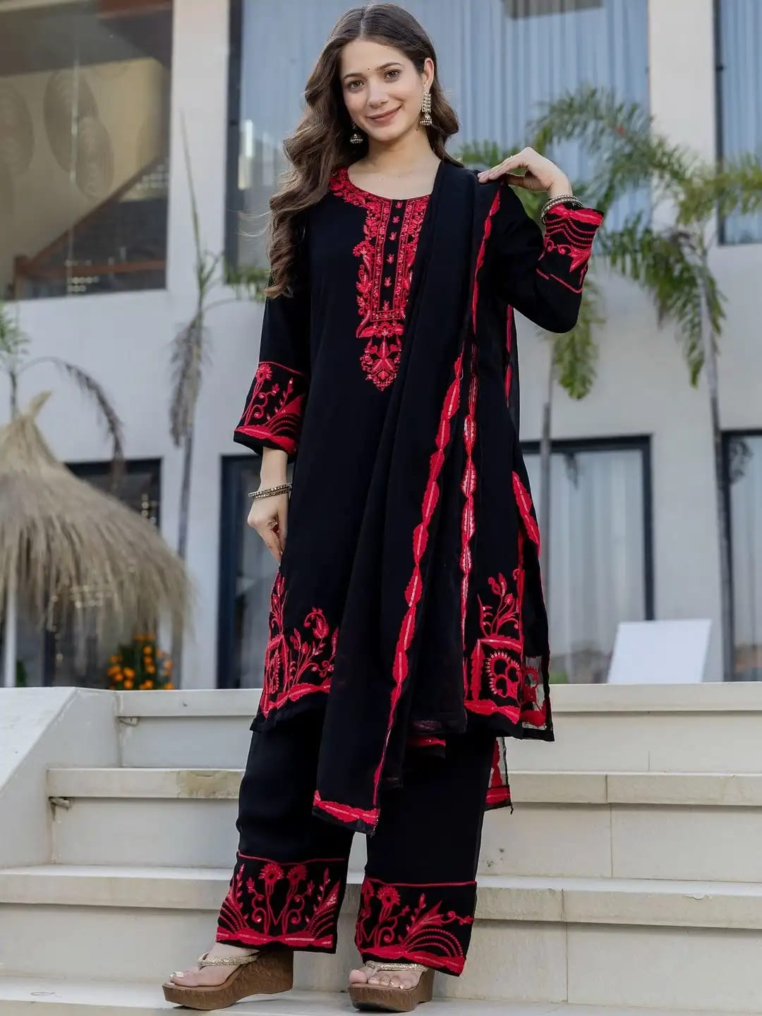 Vestido de 3 Piezas. Talla 34. Algodón. Bordado.