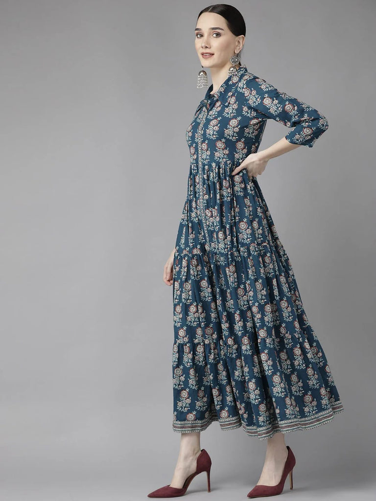 Vestido.  Anarkali. Algodón.  Fresco. Talla 36.