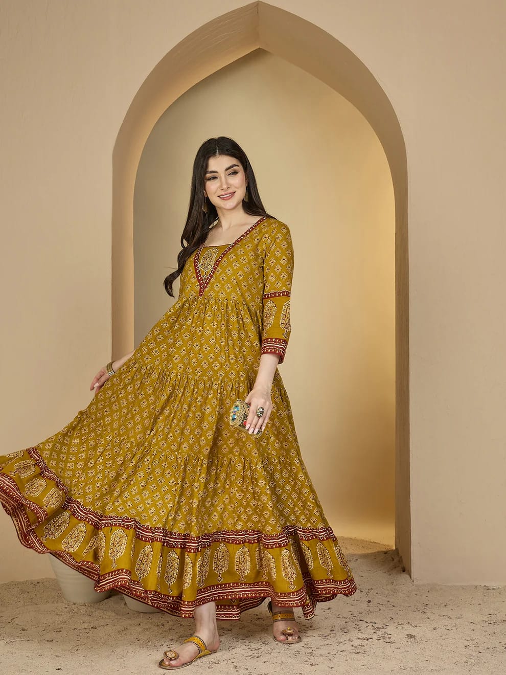 Vestido.  Anarkali.  Algodón Premium.