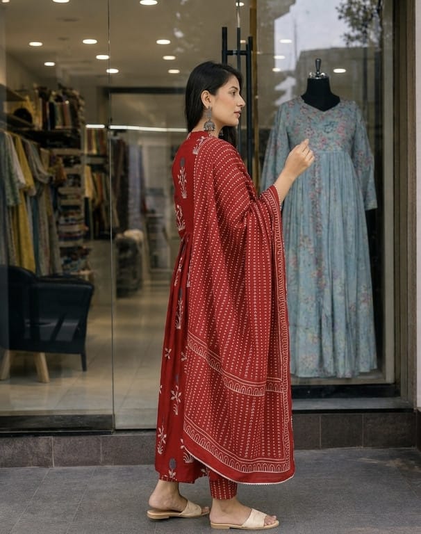 Anarkali. Kurta Set. Talla 36. Algodón .