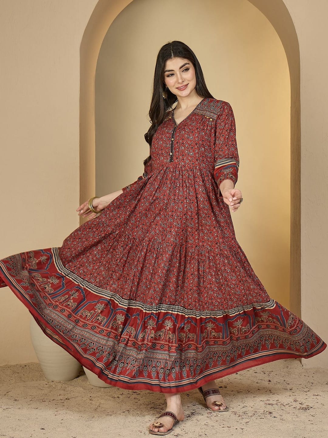 Vestido.  Anarkali.  Algodón.