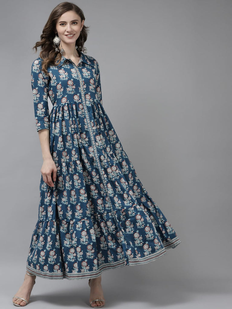 Vestido.  Anarkali. Algodón.  Fresco. Talla 36.